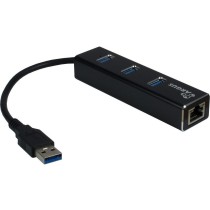 USB3.0 HUB 3Port Inter-Tech Argus - IT-310 - Aluminium Black, 3x USB 3.2 Gen1 Type-A, 1x RJ-45 Gigabit LAN