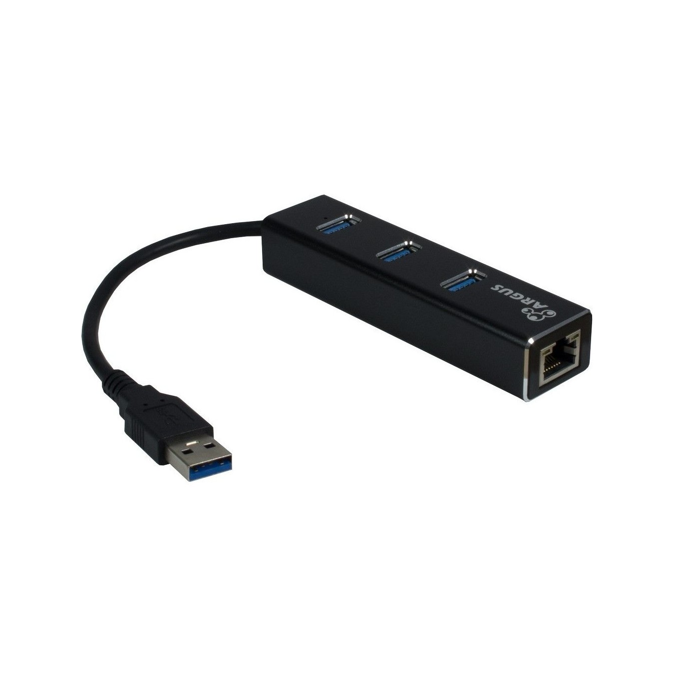 USB3.0 HUB 3Port Inter-Tech Argus - IT-310 - Aluminium Black, 3x USB 3.2 Gen1 Type-A, 1x RJ-45 Gigabit LAN