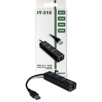 USB3.0 HUB 3Port Inter-Tech Argus - IT-310 - Aluminium Black, 3x USB 3.2 Gen1 Type-A, 1x RJ-45 Gigabit LAN