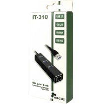 USB3.0 HUB 3Port Inter-Tech Argus - IT-310 - Aluminium Black, 3x USB 3.2 Gen1 Type-A, 1x RJ-45 Gigabit LAN