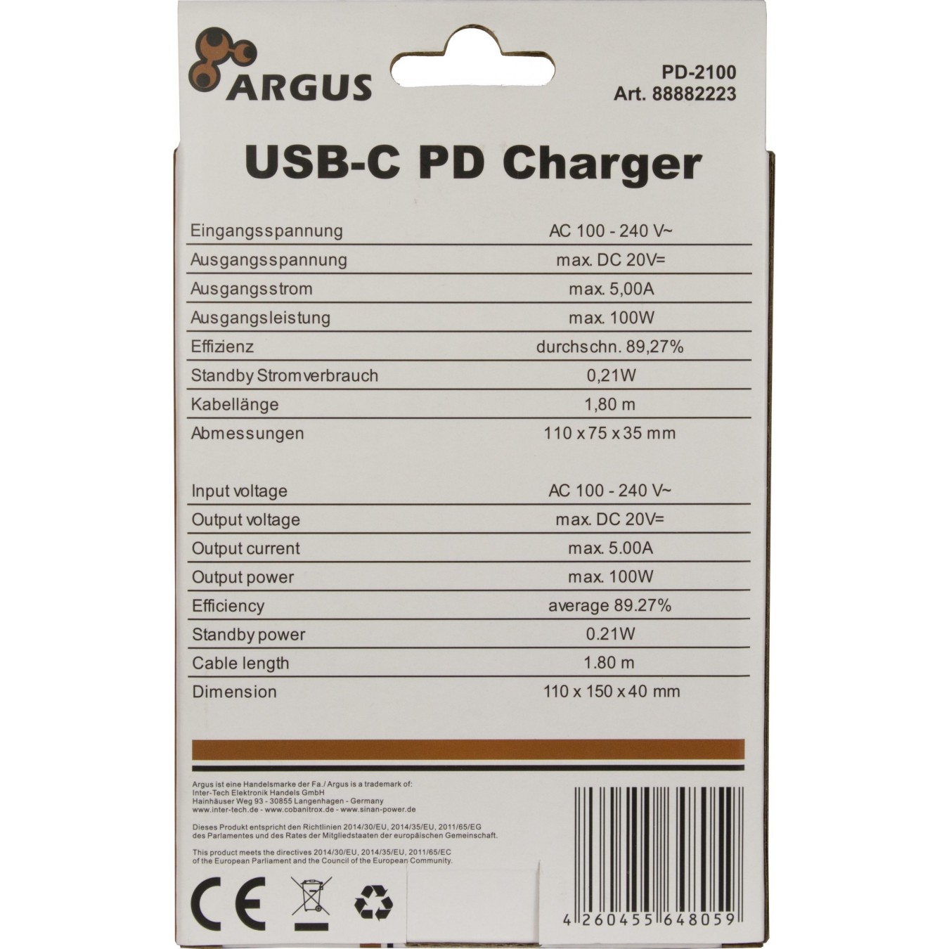 Charger USB-C 100W Black INTER-TECH PD-2100 - PD-2100 - Color: Black, USB-C PD, 100W — Buy in Cyprus with Fast Delivery