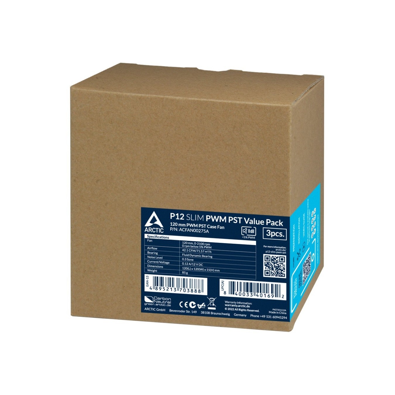 K ARCTIC Kühler P12 SLIM PWM PST 3pcs Value Pack - P12 SLIM PWM PST - 120mm slim fans, 3x PWM