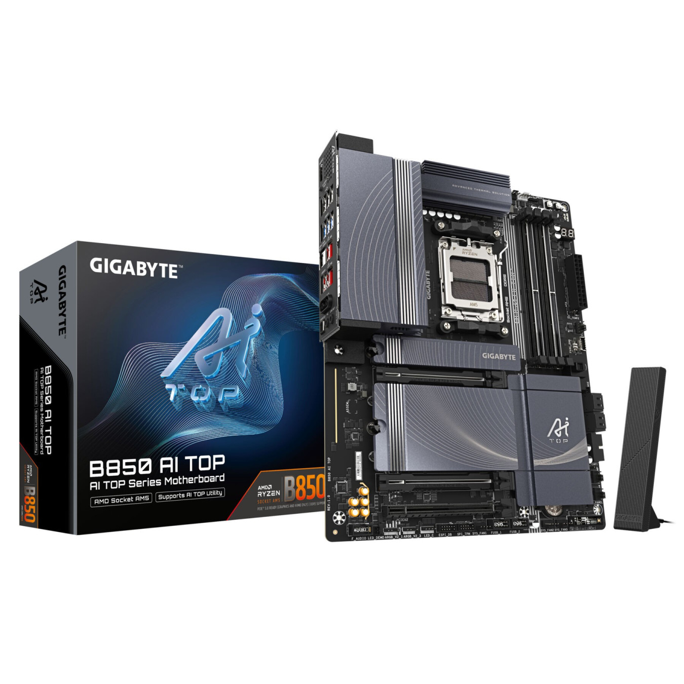 Gigabyte GA-B850 AI TOP - AM5 ATX Motherboard, AMD B850, DDR5 4x DIMM (up to 256GB), Wi‑Fi 7, 10GbE, 3x M.2