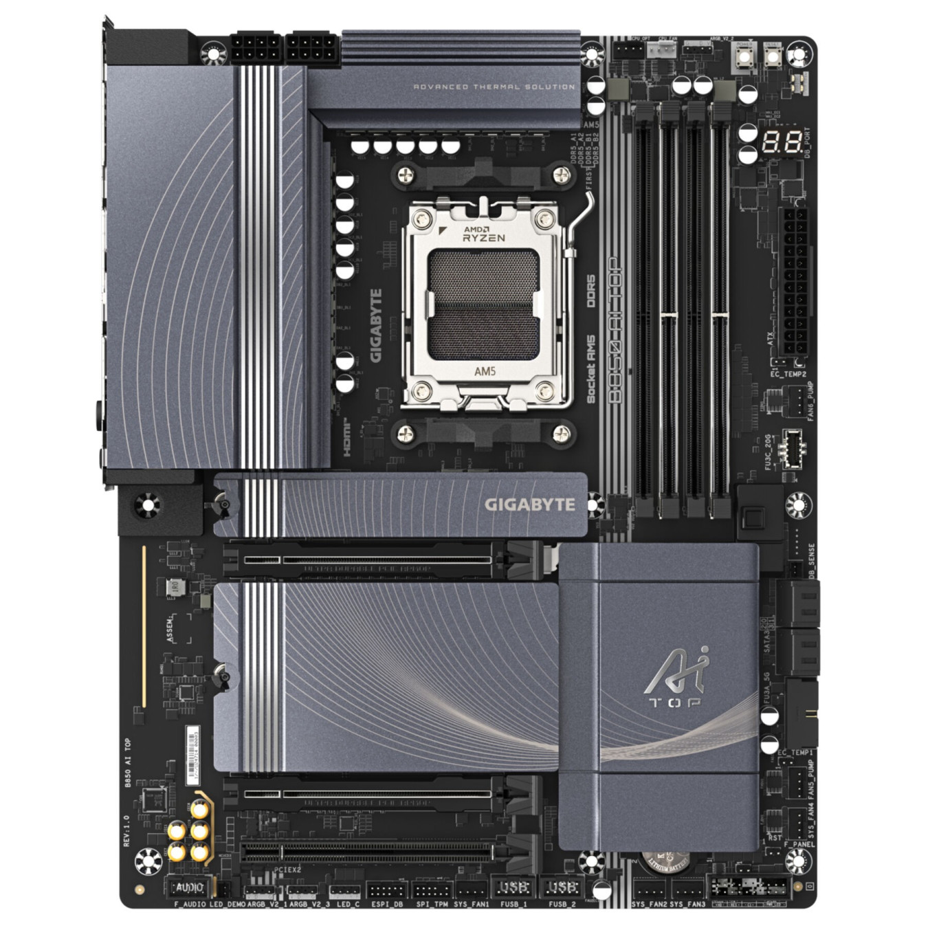 Gigabyte GA-B850 AI TOP - AM5 ATX Motherboard, AMD B850, DDR5 4x DIMM (up to 256GB), Wi‑Fi 7, 10GbE, 3x M.2