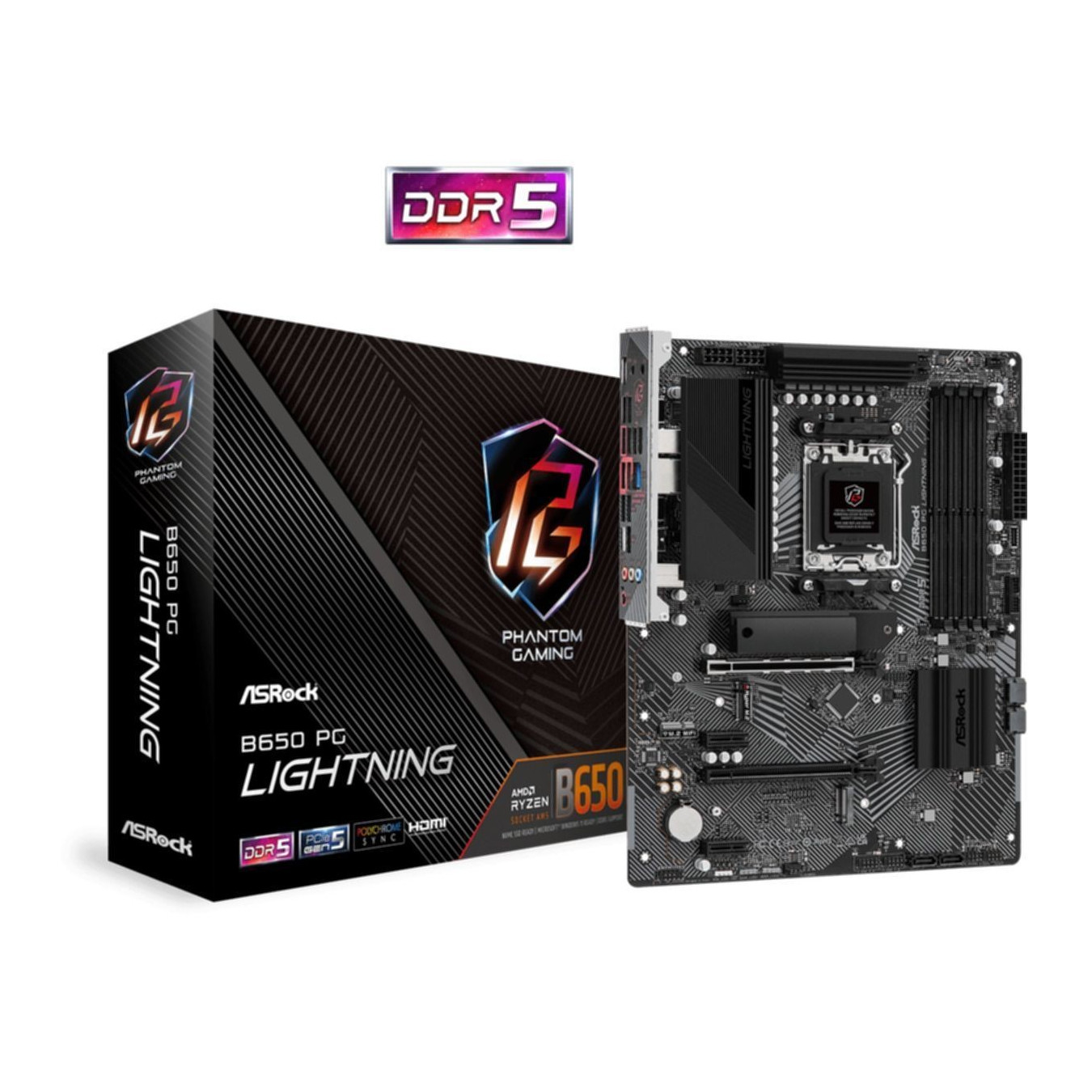 ASRock B650 Phantom Gaming Lightning - AM5 ATX Motherboard - DDR5, 128GB Max, PCIe 5.0, Wi-Fi 6E, 2.5Gb LAN