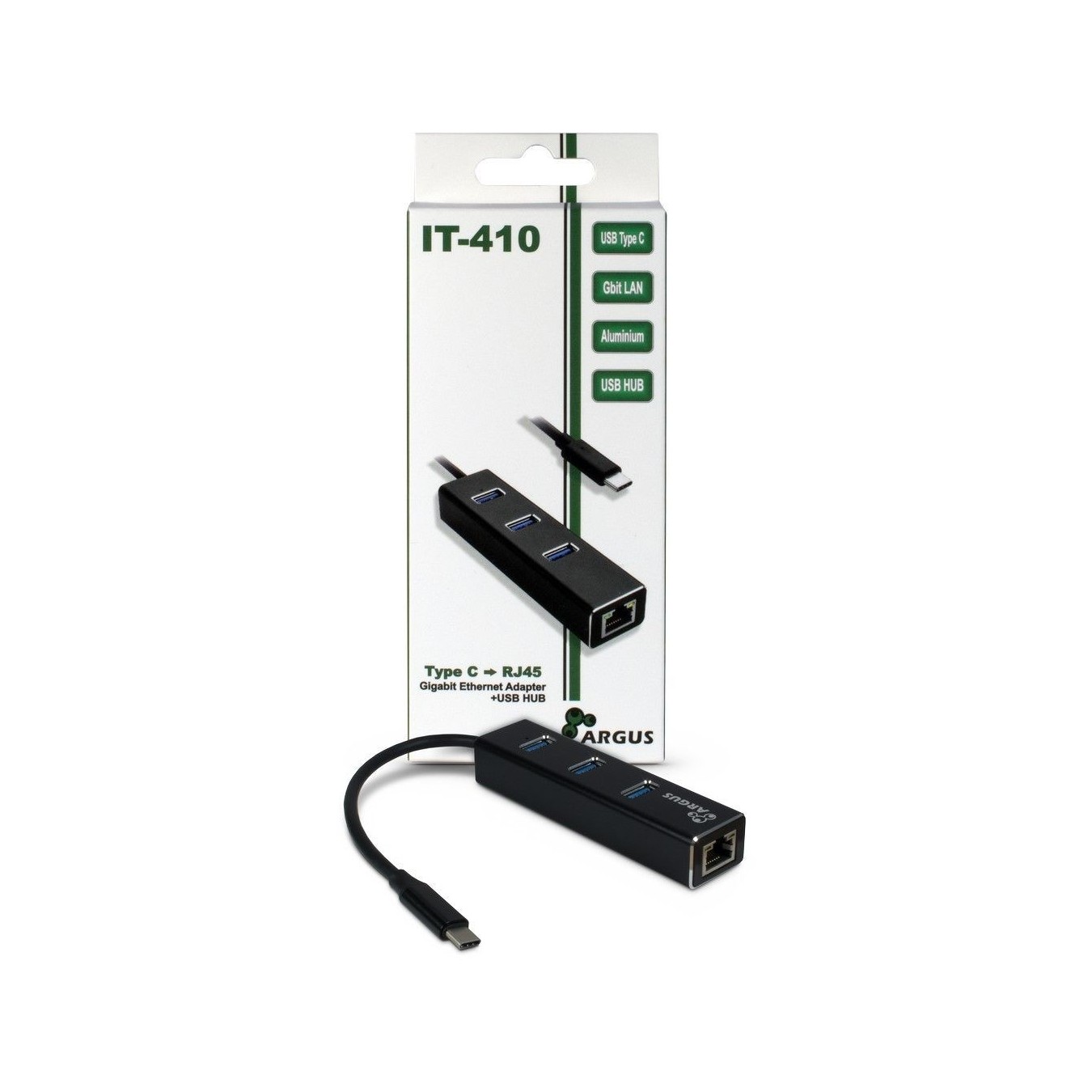 USB-C Hub 3-Port Inter-Tech Argus IT-410 - Black, Aluminium — Buy in Cyprus with Fast Delivery