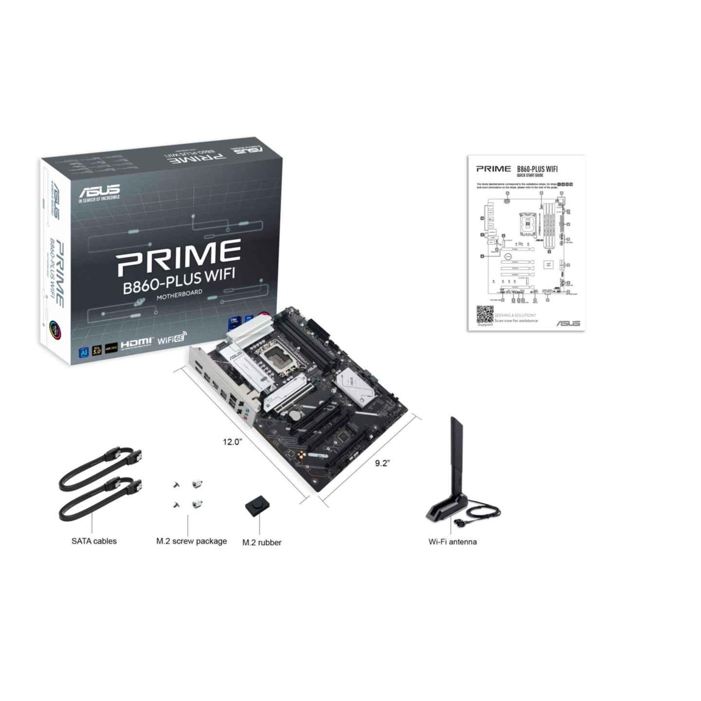 ASUS PRIME B860-PLUS WIFI - LGA1851 ATX Motherboard - DDR5 (4x DIMM, 256GB), Wi‑Fi 6E, 2.5Gb LAN, BT5.3, PCIe 5.0, 2x M.2