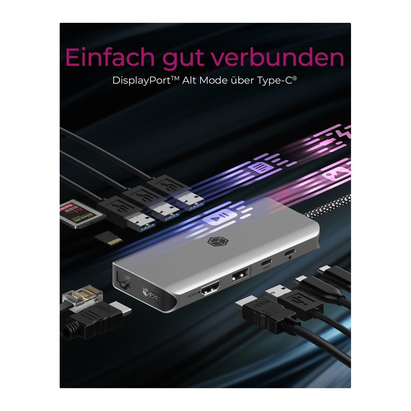 ICY BOX IB-DK4061-CPD USB-C 12-in-1 100W PD Dock - 2x HDMI 8K, GbE, Cards — Armenius Store Cyprus