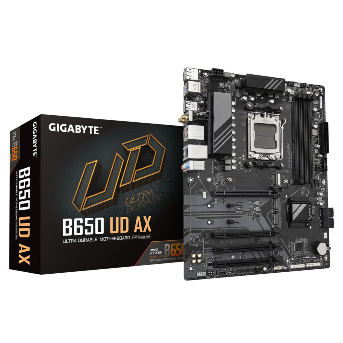 Gigabyte GA-B650 UD AX - AM5 ATX Motherboard, AMD B650, DDR5 up to 7600MHz, 4x DIMM (256GB), Wi‑Fi 6