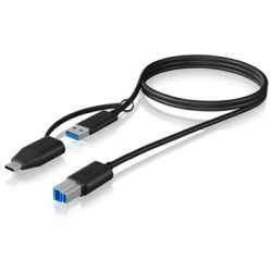 ICY BOX USB-A to USB-B (ST-ST) 1m + USB-A to USB-C (BU-ST) Adapter - Black — Buy in Cyprus with Fast Delivery