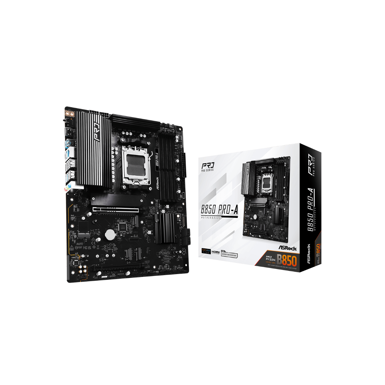ASRock B850 Pro-A - AM5 ATX Motherboard - DDR5, 4x M.2, 256GB, PCIe 5.0, 2.5Gb LAN, HDMI 2.1 (Black)