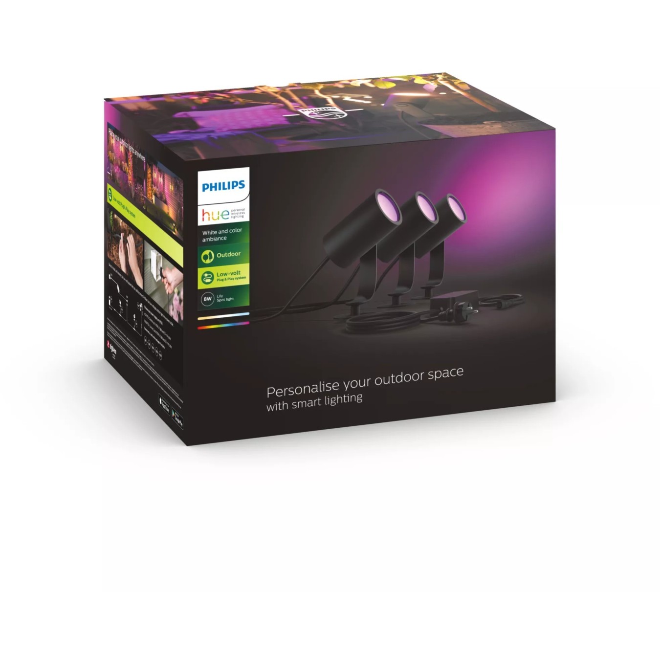 Philips Hue White & Color Ambiance Lily Spot 3 flg. Schwarz 3640lm Basis - 1741430P7 - White, ZigBee, 3x LED, IP65 Outdoor