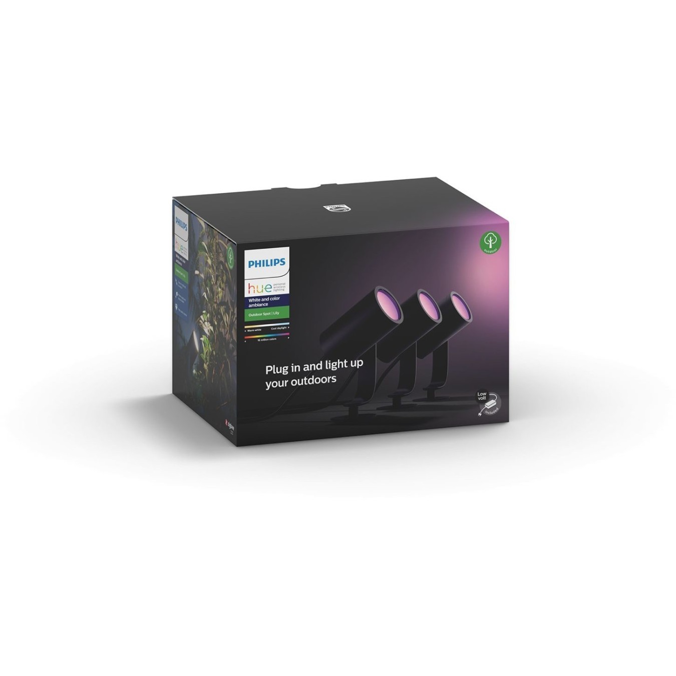 Philips Hue White & Color Ambiance Lily Spot 3 flg. Schwarz 3640lm Basis - 1741430P7 - White, ZigBee, 3x LED, IP65 Outdoor
