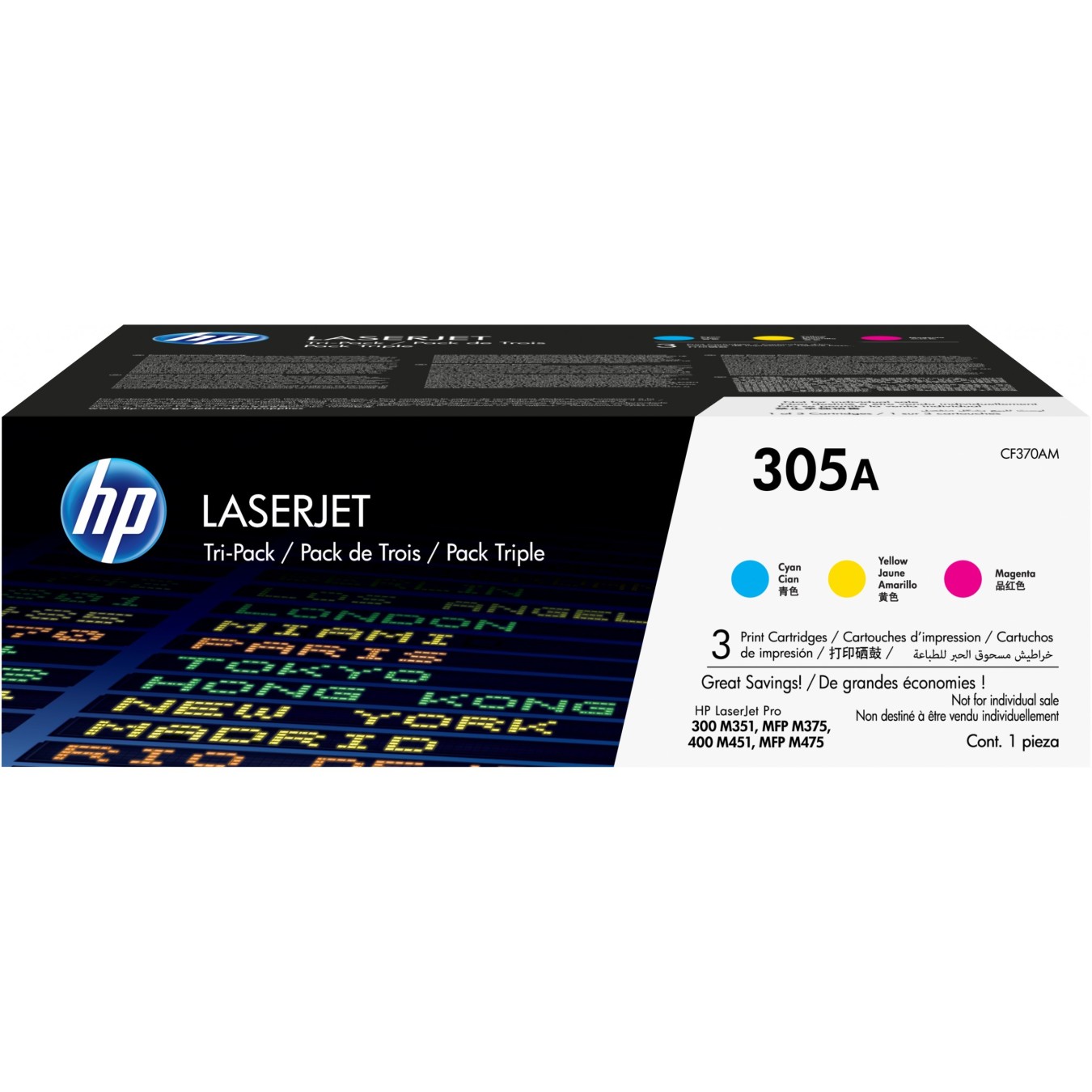 HP 305A Original CF370AM Toner Cartridge Cyan/Magenta/Yellow - Standard Yield 2600 pages - 3-Pack
