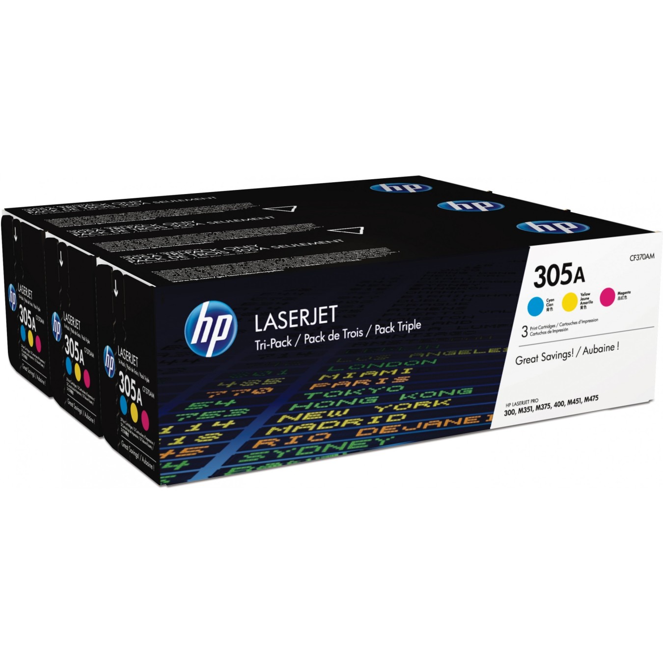 HP 305A Original CF370AM Toner Cartridge Cyan/Magenta/Yellow - Standard Yield 2600 pages - 3-Pack