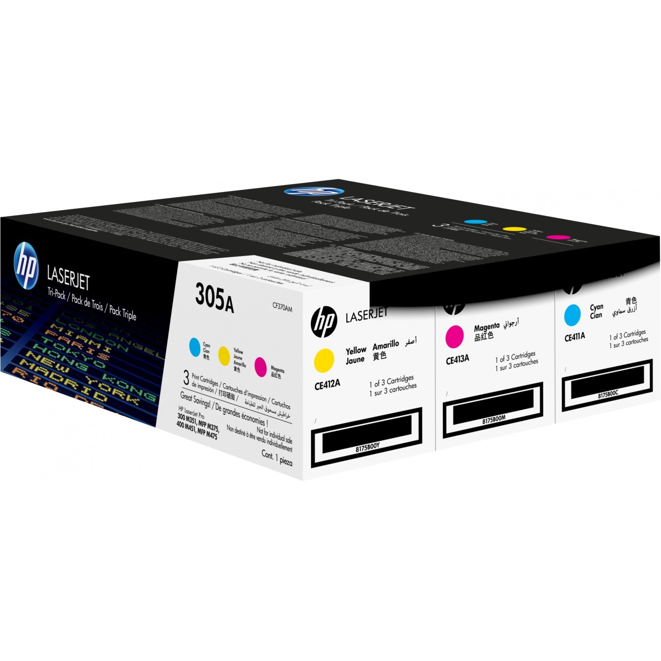 HP 305A Original CF370AM Toner Cartridge Cyan/Magenta/Yellow - Standard Yield 2600 pages - 3-Pack