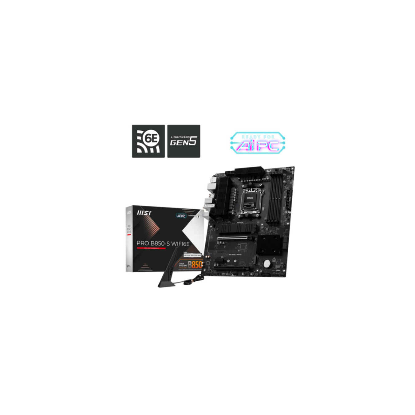 MSI PRO B850-S WIFI6E - AM5 ATX Motherboard, DDR5, 4x DIMM (up to 256GB), Wi-Fi 6E, RGB, Black