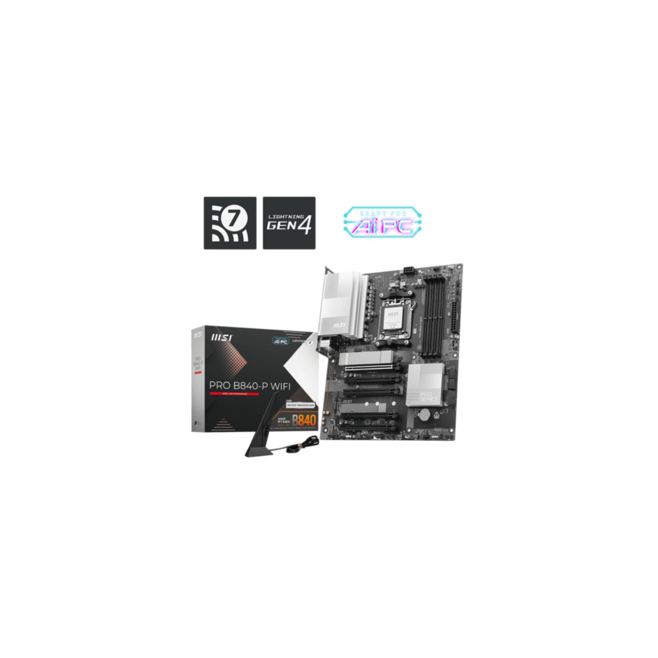 MSI PRO B840-P WIFI - AM5 ATX Motherboard - DDR5, 4x DIMM (256GB), 2x M.2, 2.5Gb LAN, USB-C, RGB, Black
