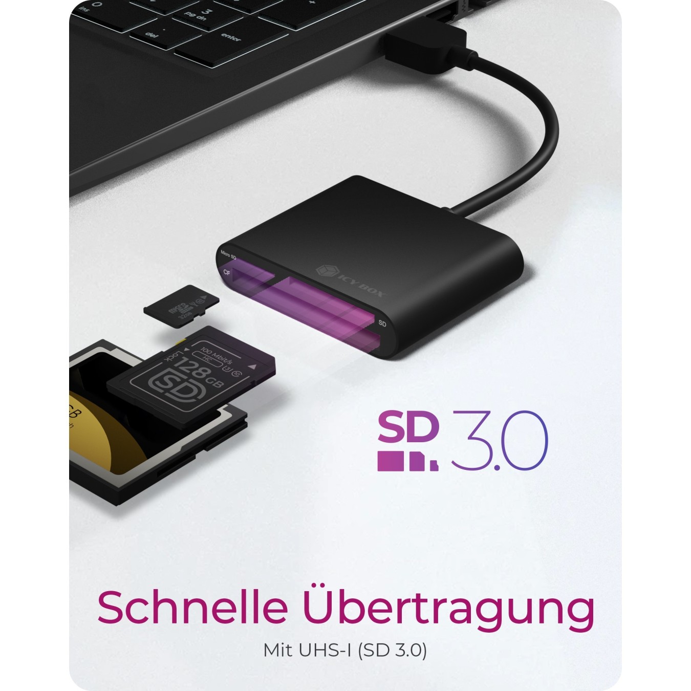 ICY BOX IB-CR301-U3 USB 3.0 SD MicroSD CF Kartenleser - IB-CR301-U3 - Black, 3-slot, 2 GB max