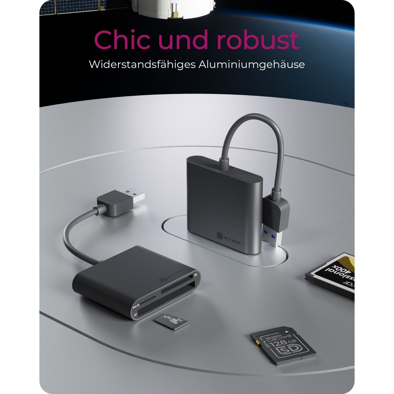 ICY BOX IB-CR301-U3 USB 3.0 SD MicroSD CF Kartenleser - IB-CR301-U3 - Black, 3-slot, 2 GB max