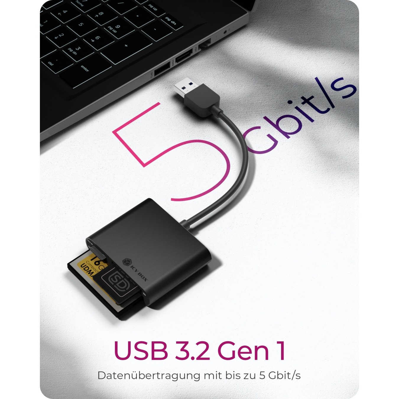 ICY BOX IB-CR301-U3 USB 3.0 SD MicroSD CF Kartenleser - IB-CR301-U3 - Black, 3-slot, 2 GB max