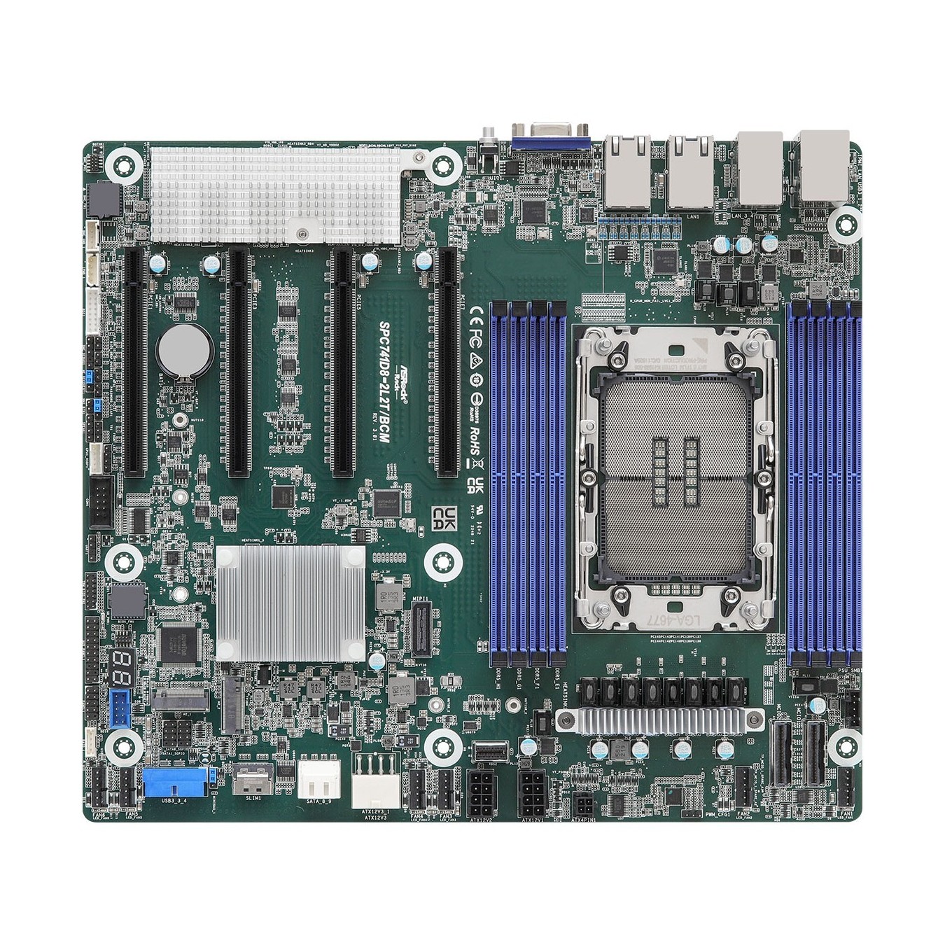 ASRock Mainboard SPC741D8-2L2T - Socket 4677, DDR5-SDRAM, 8 DIMMs, Xeon, CEB, 1.1V, 5600MHz, Green/Grey