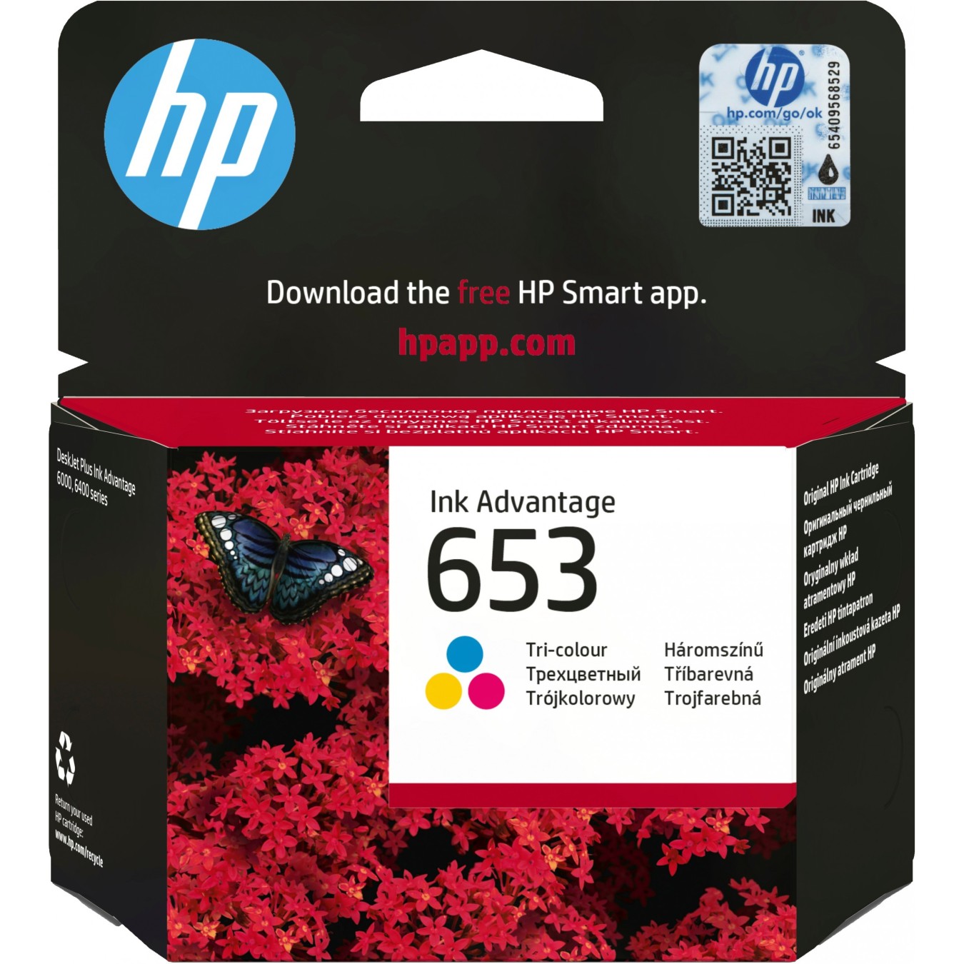 HP 653 Tri-color Original Ink Advantage Cartridge - HP 653 - 5 ml Cyan/Magenta/Yellow, Dye-based, Standard Yield