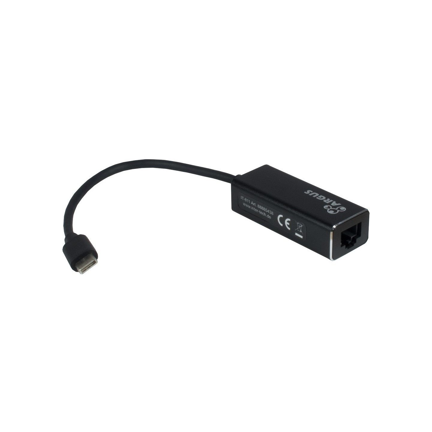 Adapter USB-C to Gigabit LAN RJ45 1000 Mbps Inter-Tech ARGUS - IT-811 - Black, USB-C, Gigabit