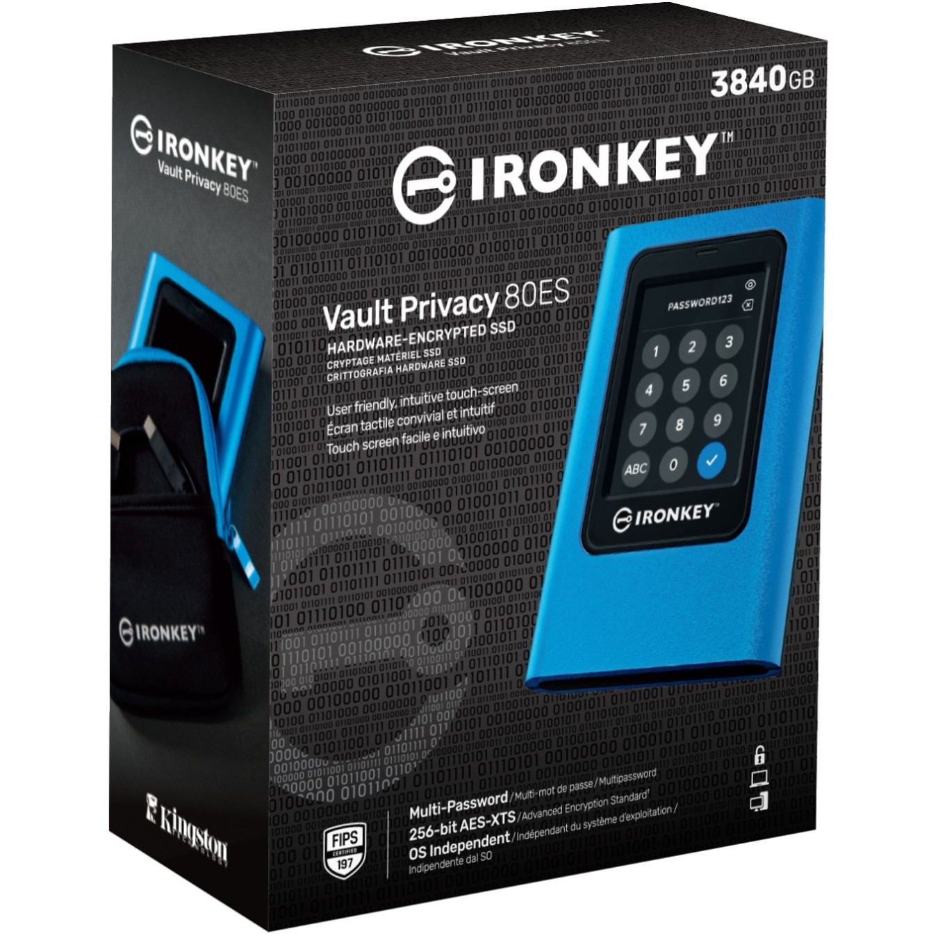 3.84TB Kingston IronKey Vault Privacy 80 USB 3.2 Gen 1 - Vault Privacy 80 - Blue, 3.84 TB, USB 3.2 Gen 1