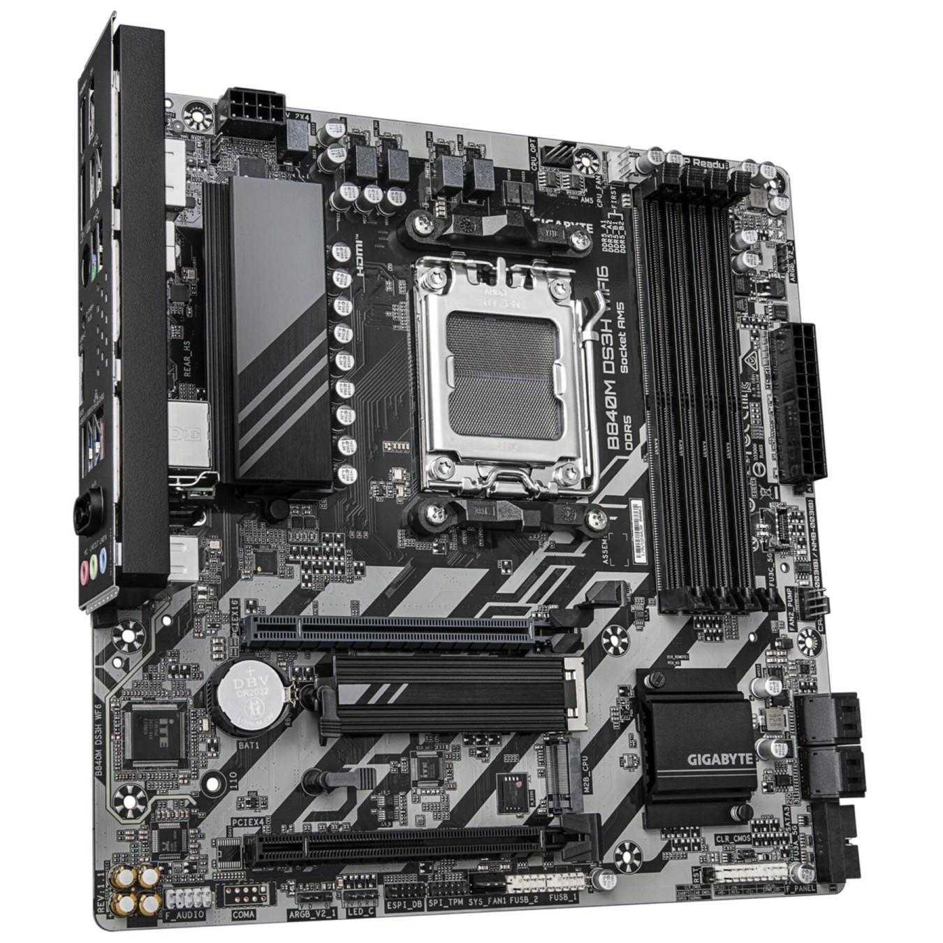 Gigabyte GA-B840M DS3H WF6 - GA-B840M DS3H WF6 - AM5 Micro-ATX DDR5, 256 GB max, 4 DIMMs, Dark brown, 2.5G Ethernet, WiFi 6
