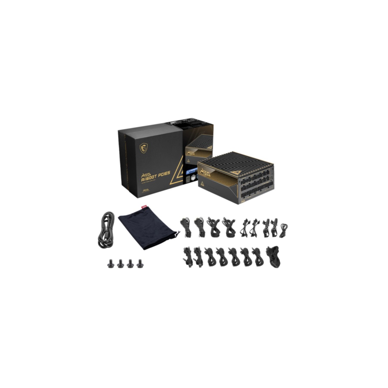MSI MEG Ai1600T PCIE 5.1 - 306-7ZPEX11-CE0 - Black, 1600 W, Fully-Modular, ATX, 80 PLUS Titanium