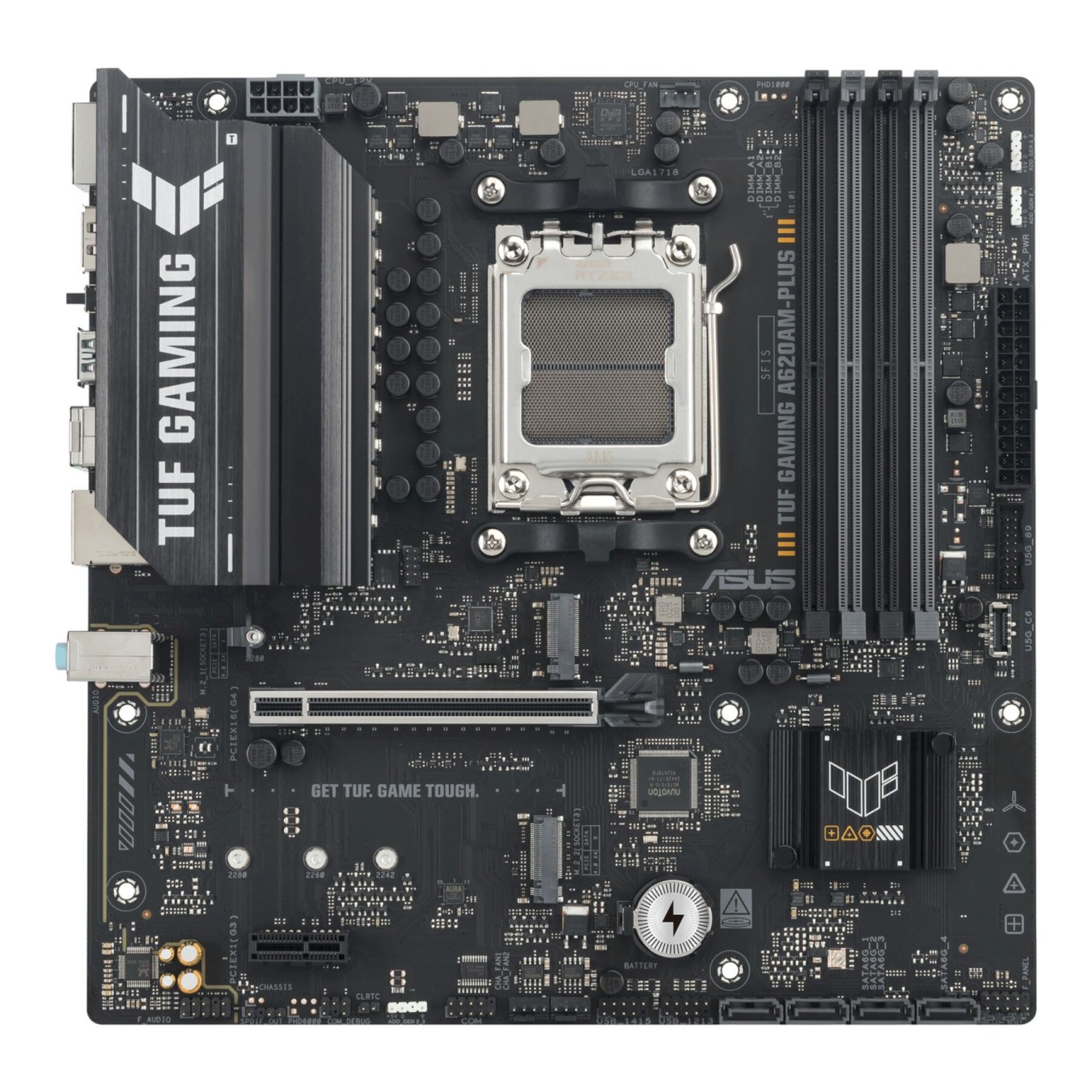 ASUS TUF A620AM-PLUS (AM5) - A620AM-PLUS - AMD AM5 Socket, DDR5, 4x DIMM, 256 GB max, 2x M.2, Micro-ATX