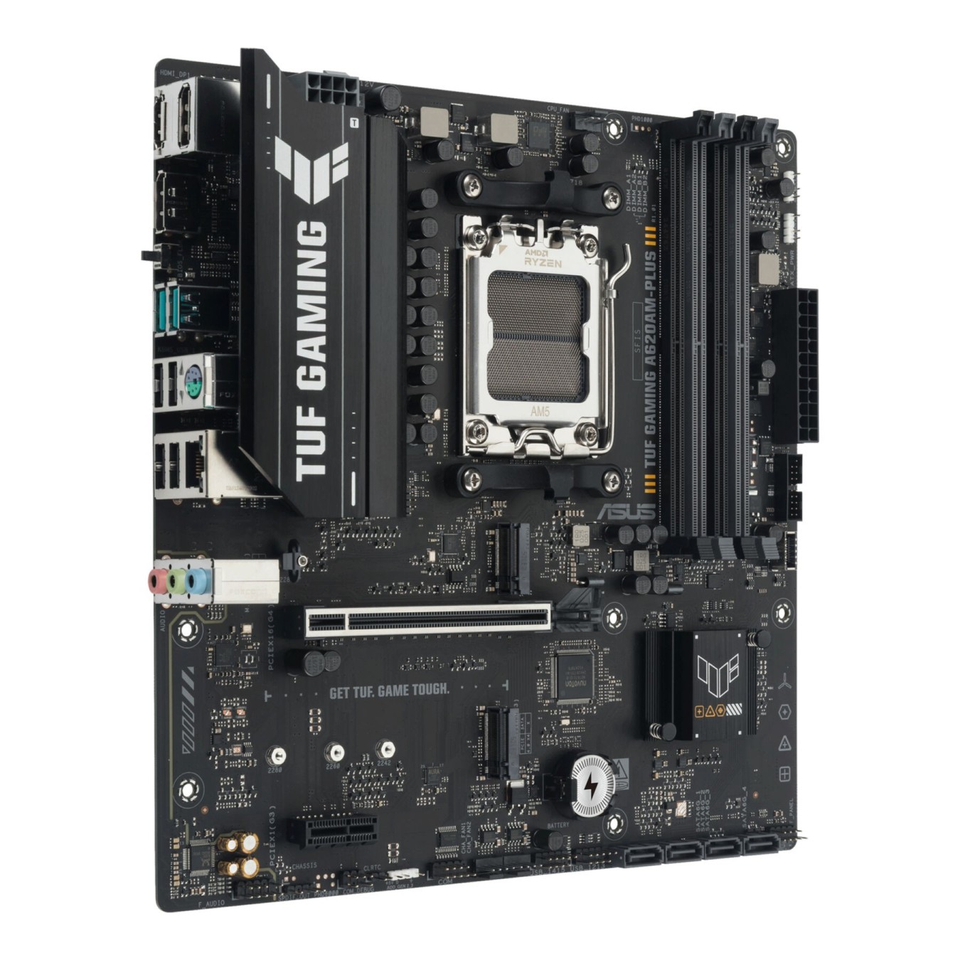 ASUS TUF A620AM-PLUS (AM5) - A620AM-PLUS - AMD AM5 Socket, DDR5, 4x DIMM, 256 GB max, 2x M.2, Micro-ATX