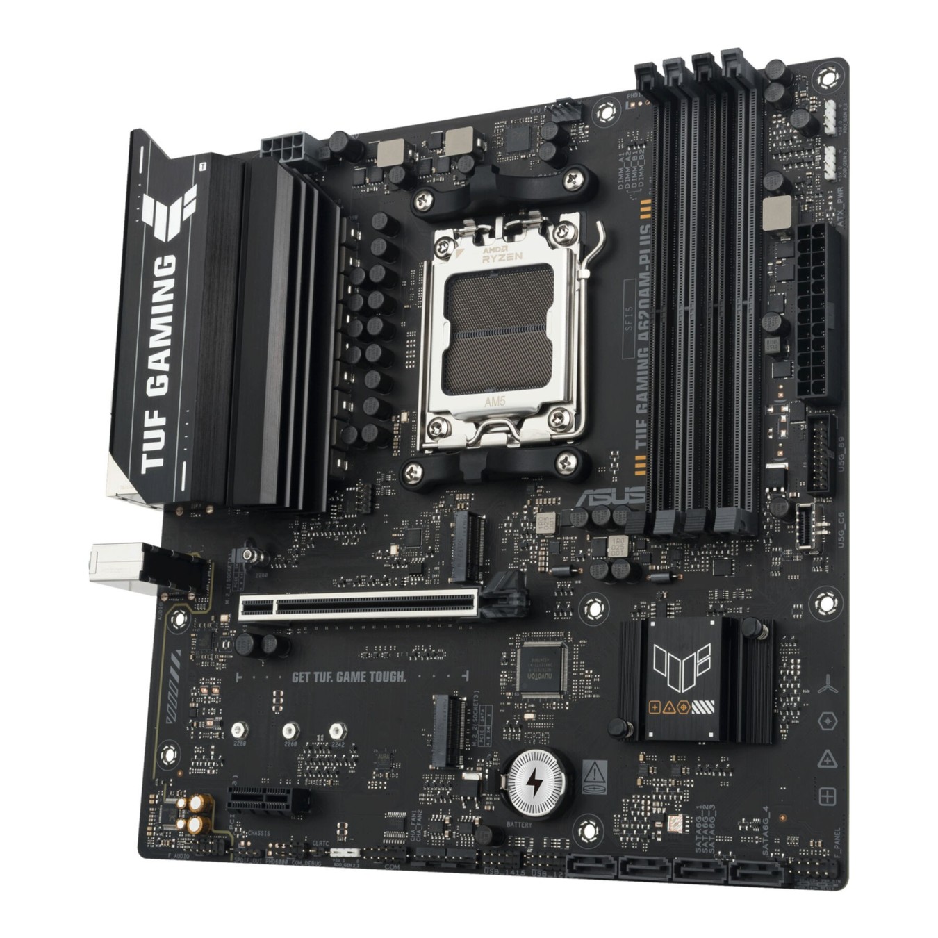 ASUS TUF A620AM-PLUS (AM5) - A620AM-PLUS - AMD AM5 Socket, DDR5, 4x DIMM, 256 GB max, 2x M.2, Micro-ATX