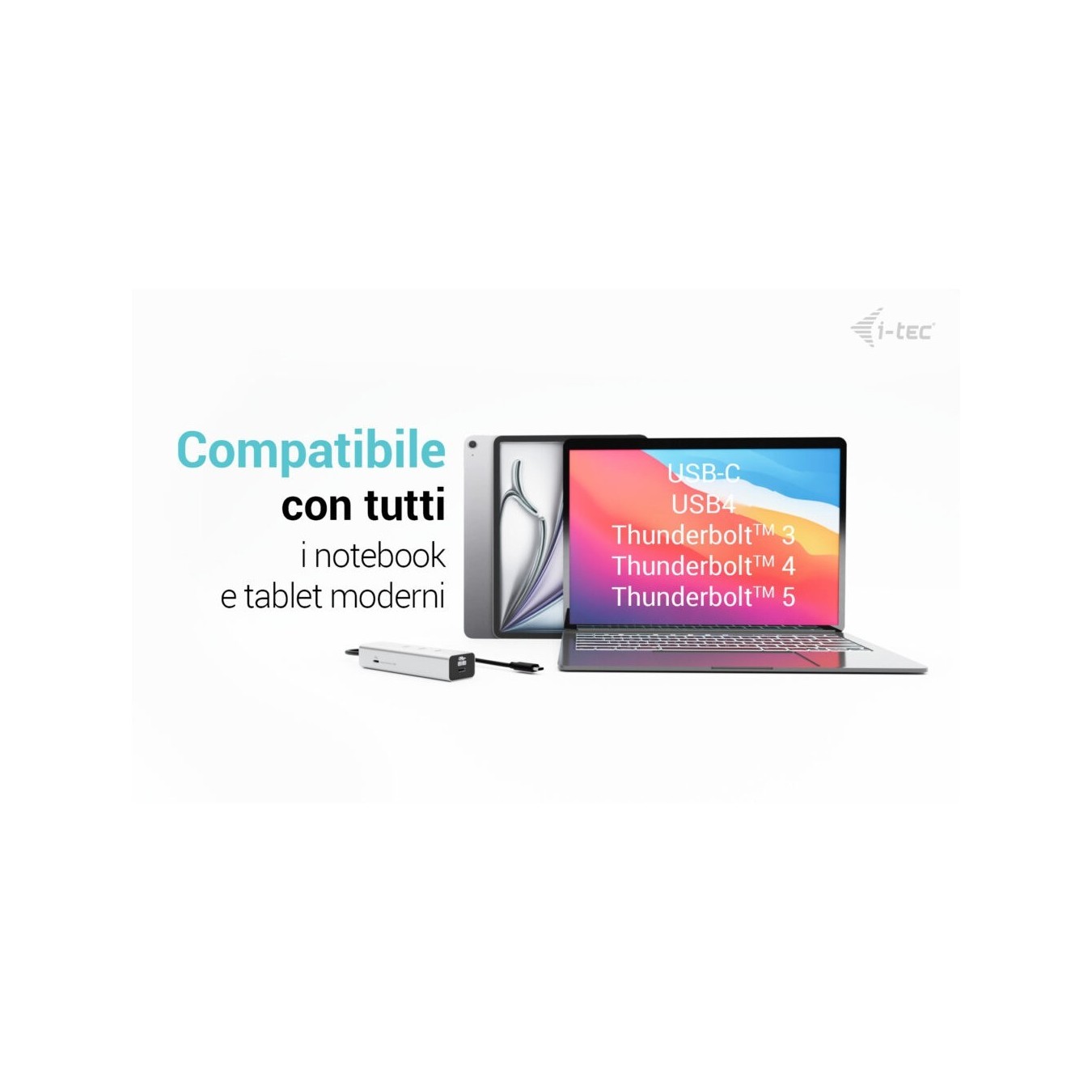 D I-TEC USB-C CHARGE HUB 5 PORTS - Silver, 85 W PD, 0.3 m Cable — Buy in Cyprus with Fast Delivery