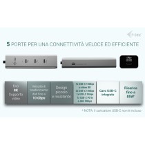 D I-TEC USB-C CHARGE HUB 5 PORTS - Silver, 85 W PD, 0.3 m Cable — Buy in Cyprus with Fast Delivery