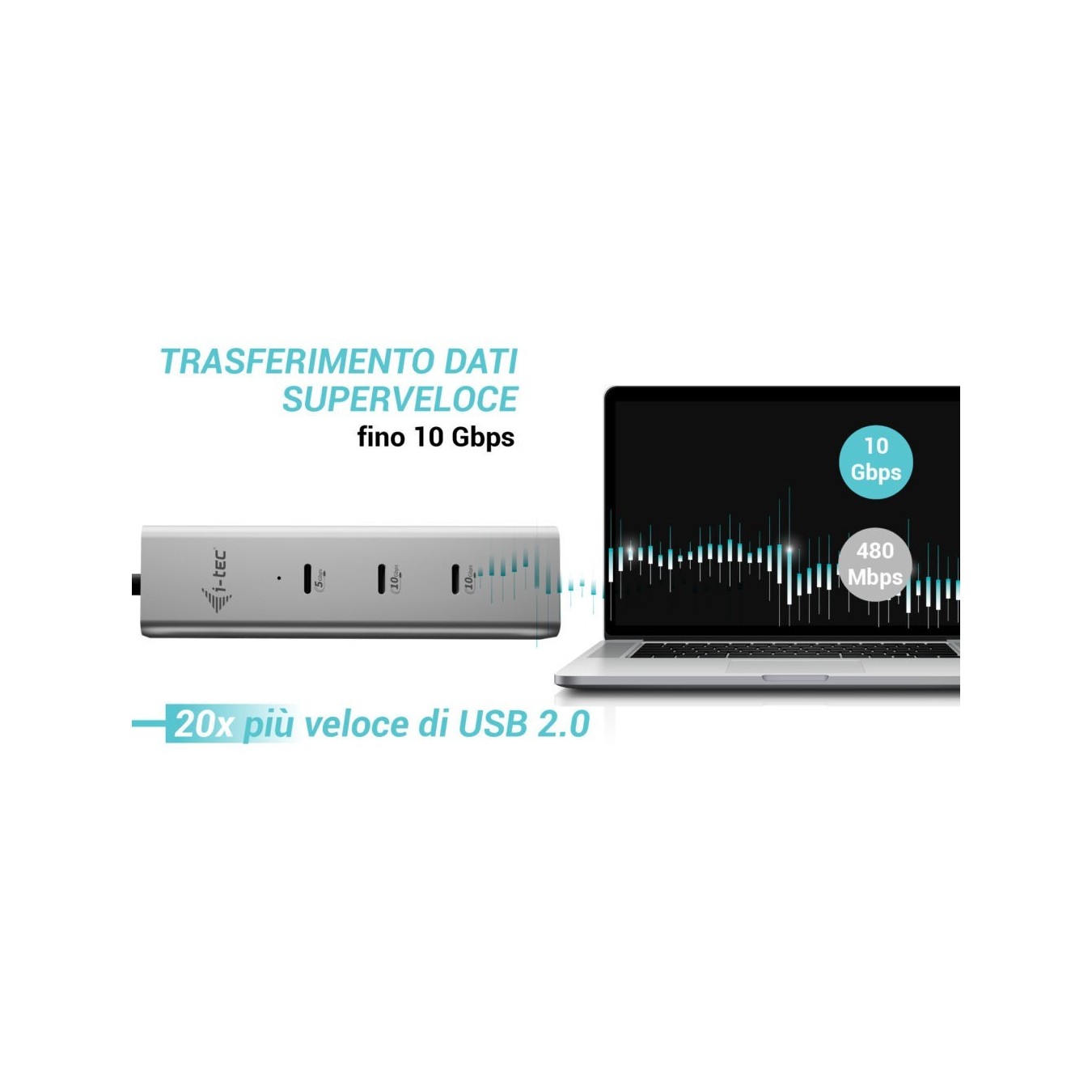 D I-TEC USB-C CHARGE HUB 5 PORTS - Silver, 85 W PD, 0.3 m Cable — Buy in Cyprus with Fast Delivery