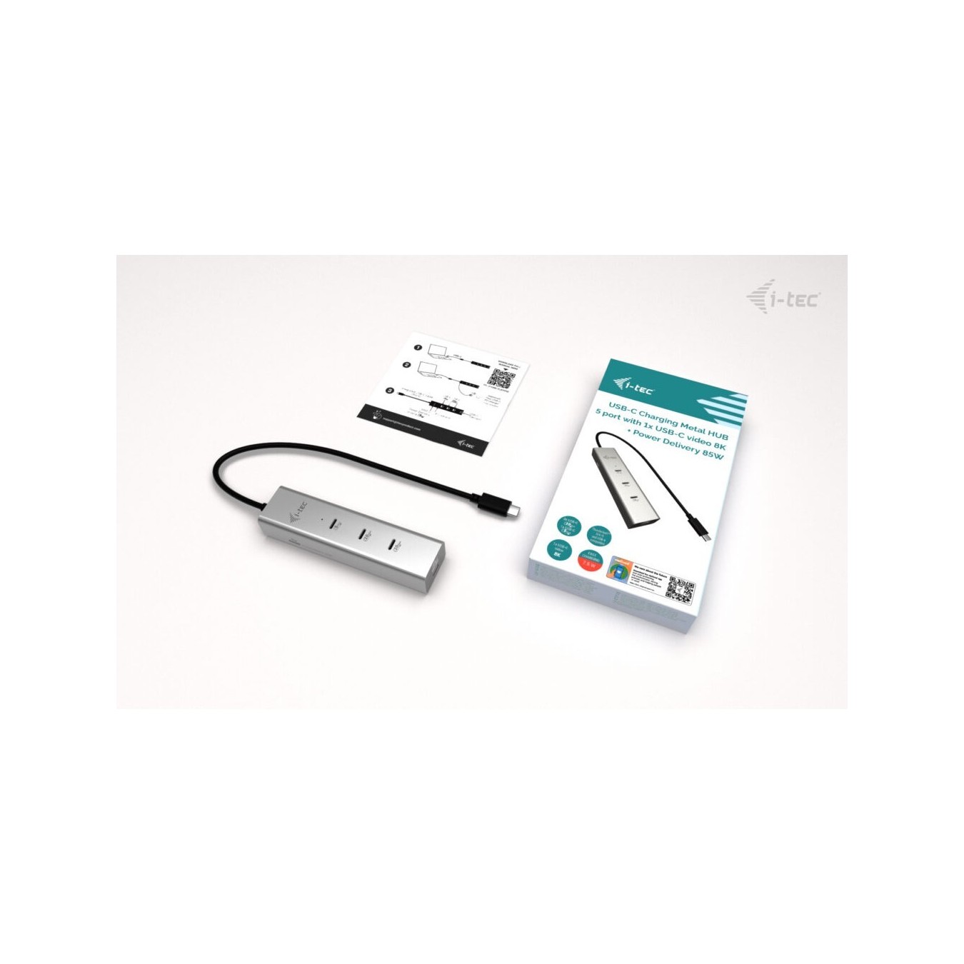D I-TEC USB-C CHARGE HUB 5 PORTS - Silver, 85 W PD, 0.3 m Cable — Buy in Cyprus with Fast Delivery