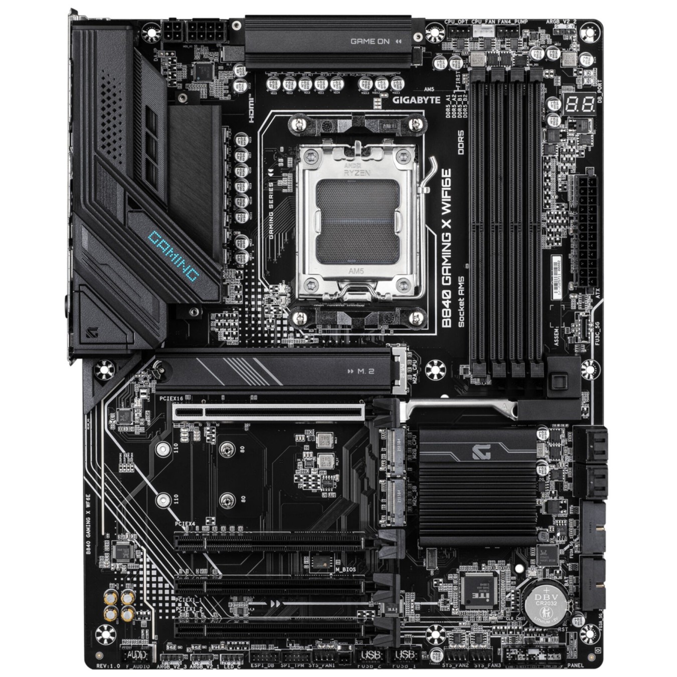 Gigabyte GA-B840 Gaming X WF6E (AM5) (D) - GA-B840 Gaming X WF6E - Dark brown, 256 GB DDR5, AM5, ATX