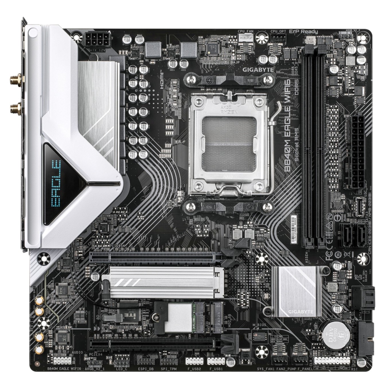 Gigabyte GA-B840M EAGLE WIFI6 - GA-B840M - micro ATX, DDR5, AM5, 128 GB max, Dark brown, WiFi 6, 2.5GbE