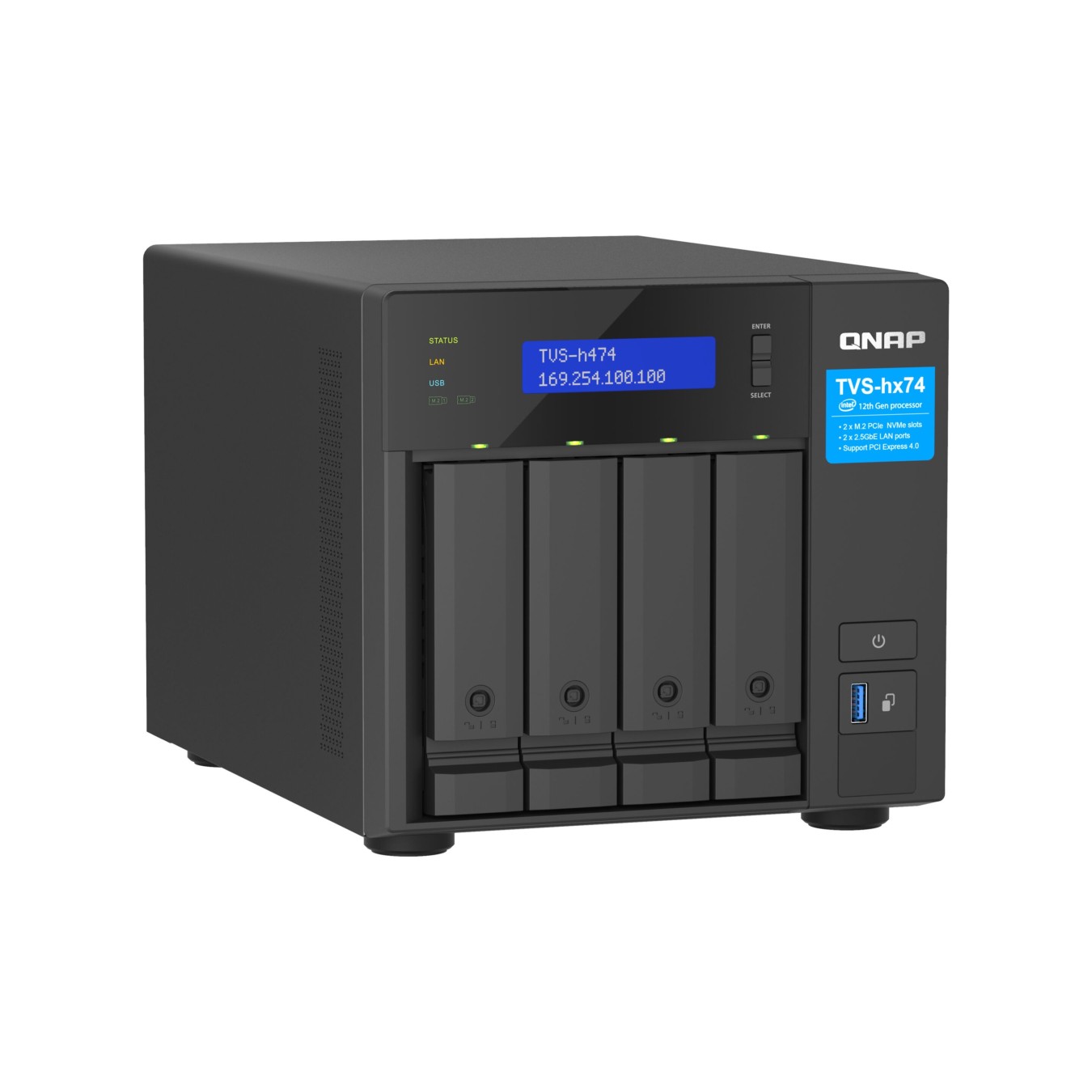 NAS Server - TVS-H474-PT-8G - Black, 8 GB DDR4, Intel Pentium G7400 3.7 GHz, 2C/4T, 4-Bay — Buy in Cyprus with Fast Delivery