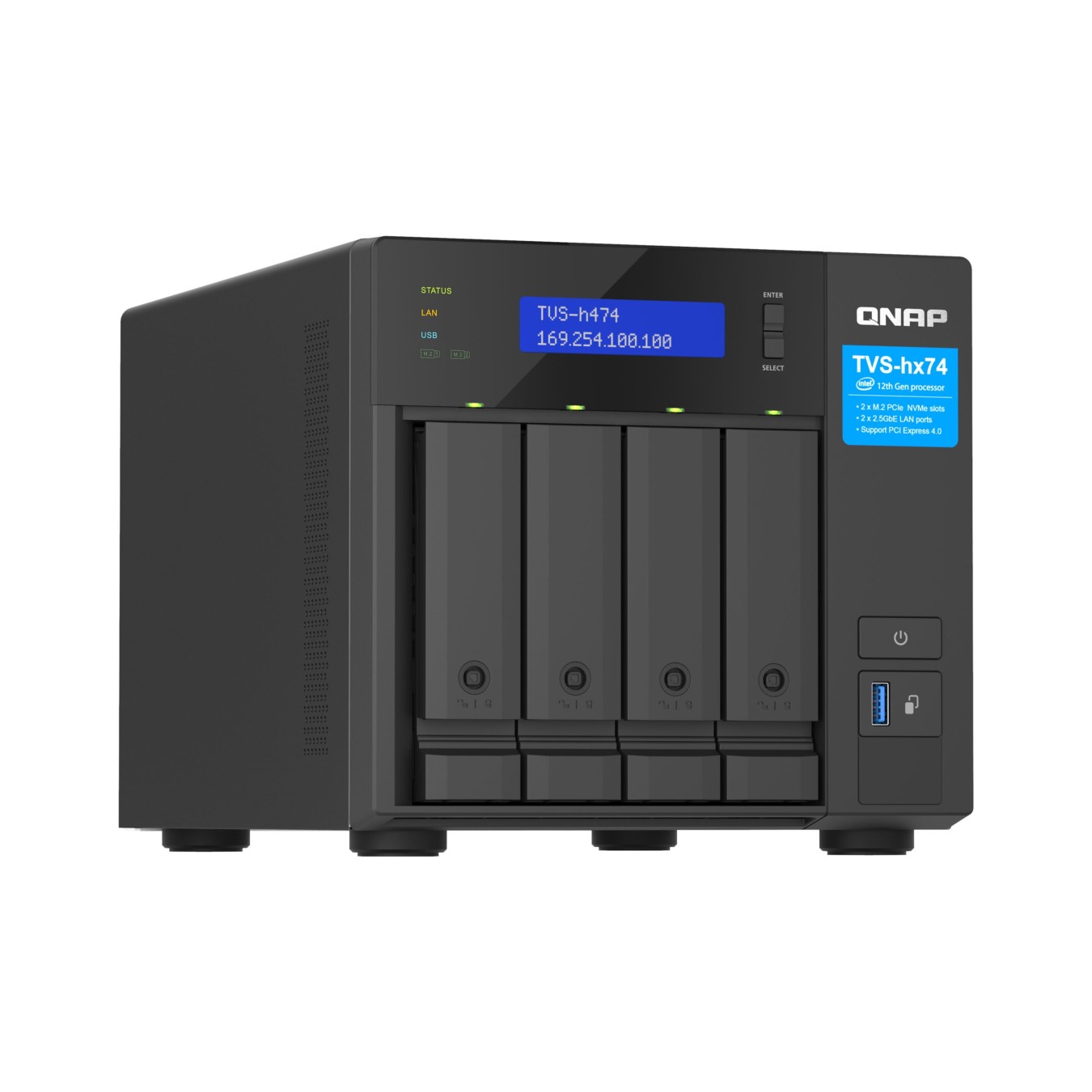 NAS Server - TVS-H474-PT-8G - Black, 8 GB DDR4, Intel Pentium G7400 3.7 GHz, 2C/4T, 4-Bay — Buy in Cyprus with Fast Delivery