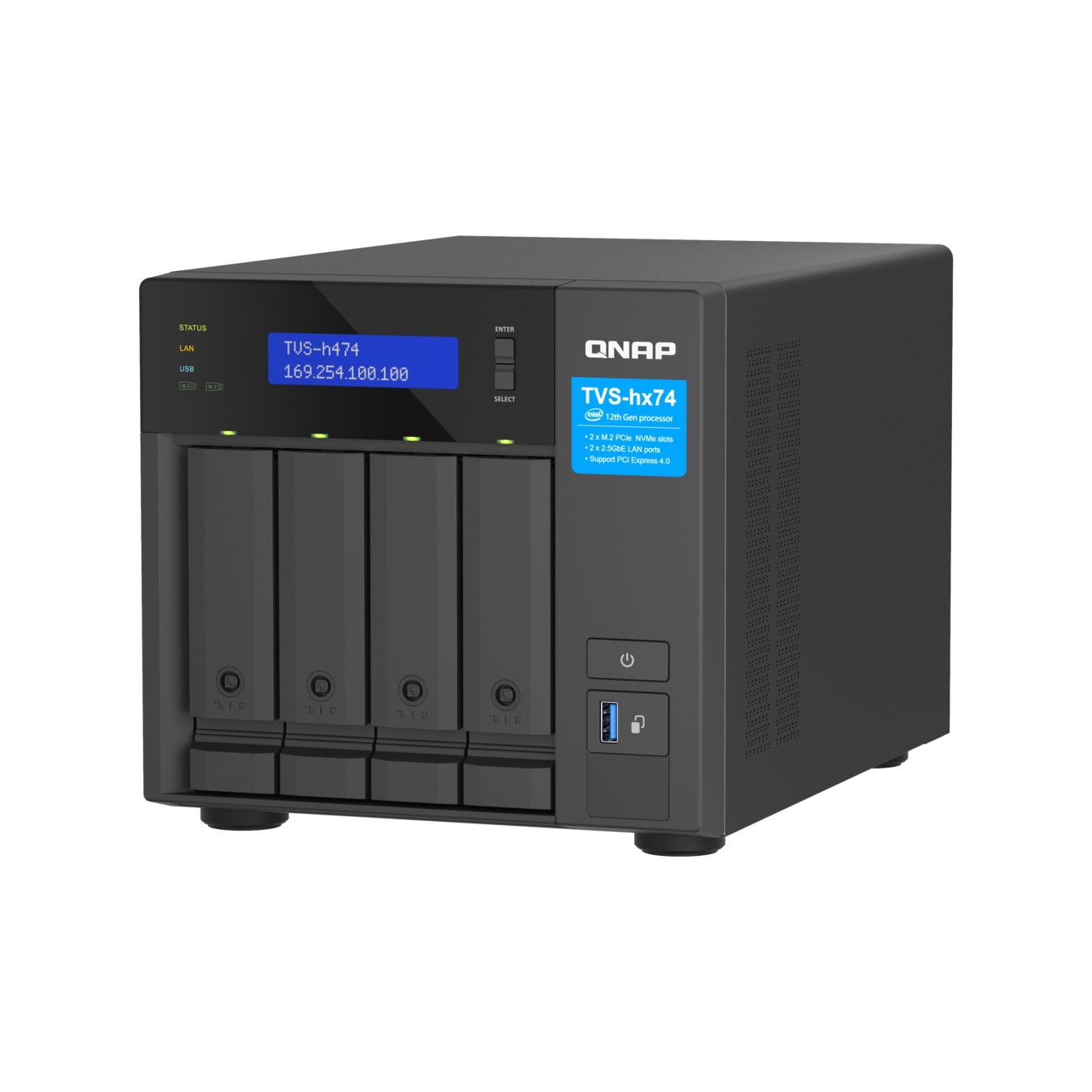 NAS Server - TVS-H474-PT-8G - Black, 8 GB DDR4, Intel Pentium G7400 3.7 GHz, 2C/4T, 4-Bay — Buy in Cyprus with Fast Delivery