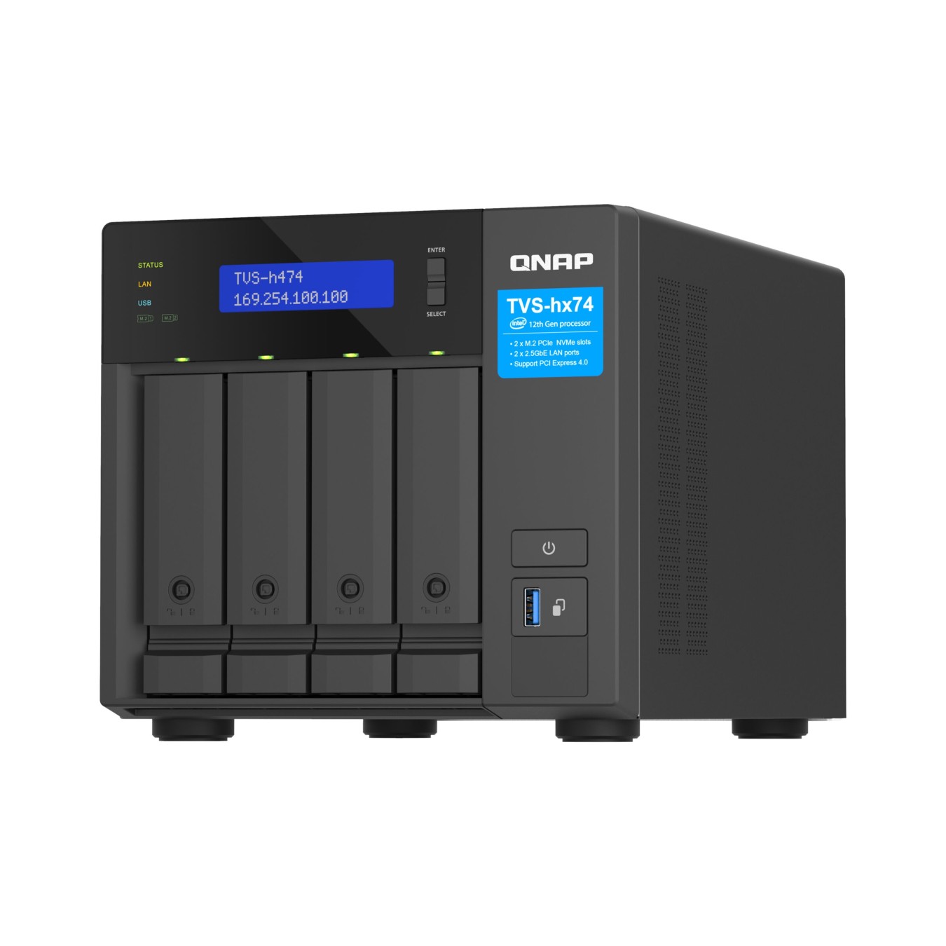 NAS Server - TVS-H474-PT-8G - Black, 8 GB DDR4, Intel Pentium G7400 3.7 GHz, 2C/4T, 4-Bay — Buy in Cyprus with Fast Delivery