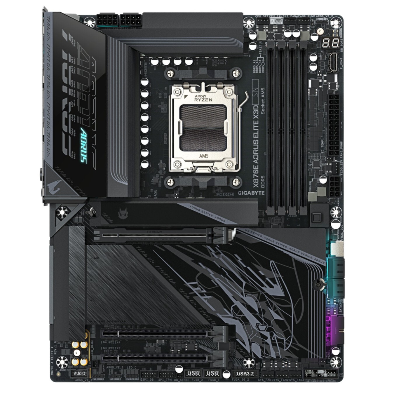 Gigabyte GA-X870E A Elite X (AM5) (D) - GA-X870E A Elite X - AM5 Socket, DDR5, ATX, 4x DIMM, 256GB max, PCIe 5.0, 4x M.2