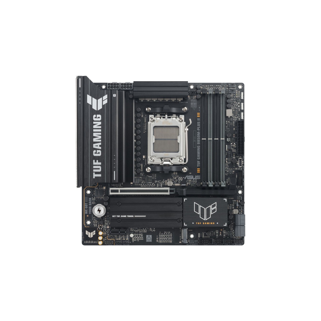 ASUS TUF B850M-PLUS II GAMING (AM5) (D) - Micro-ATX DDR5, 4x DIMM, 256 GB max, 3x M.2, 4x SATA, 2.5GbE