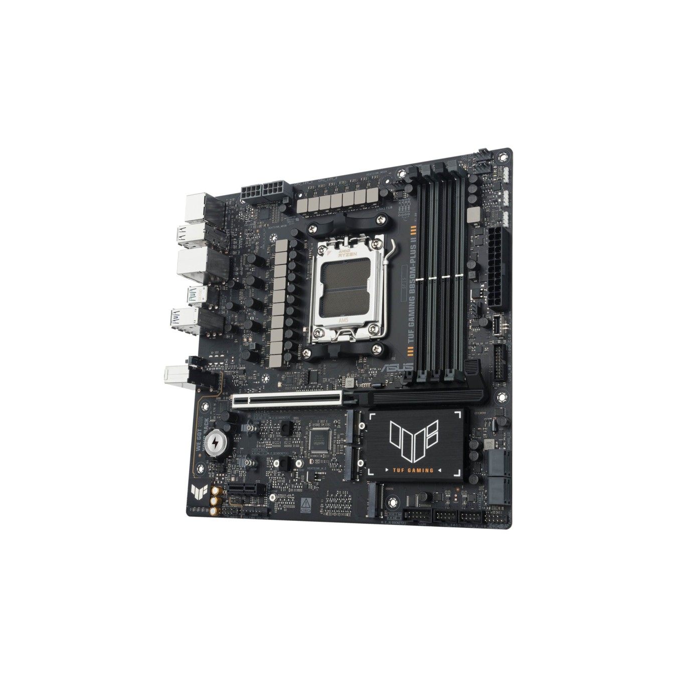 ASUS TUF B850M-PLUS II GAMING (AM5) (D) - Micro-ATX DDR5, 4x DIMM, 256 GB max, 3x M.2, 4x SATA, 2.5GbE