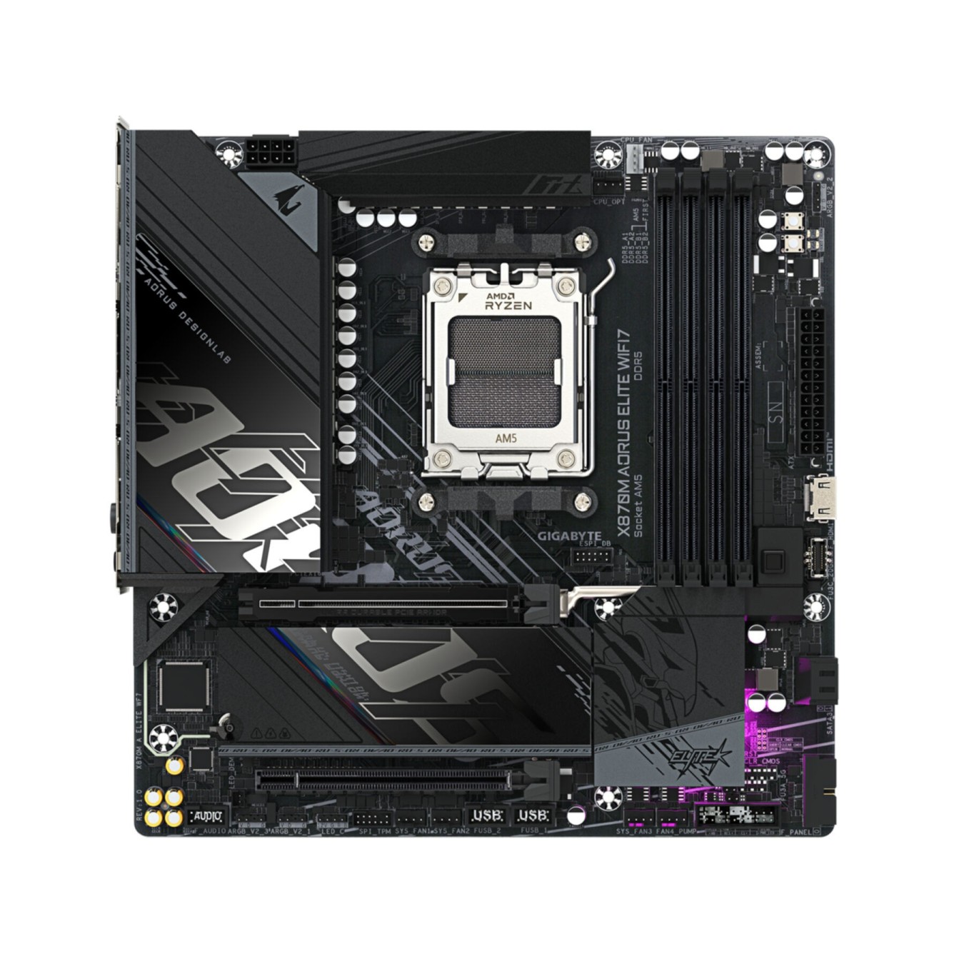 Gigabyte GA-X870M A ELITE WF7 - GA-X870M A ELITE WF7 - Black, AM5 Socket, DDR5, 256 GB Max, Micro-ATX