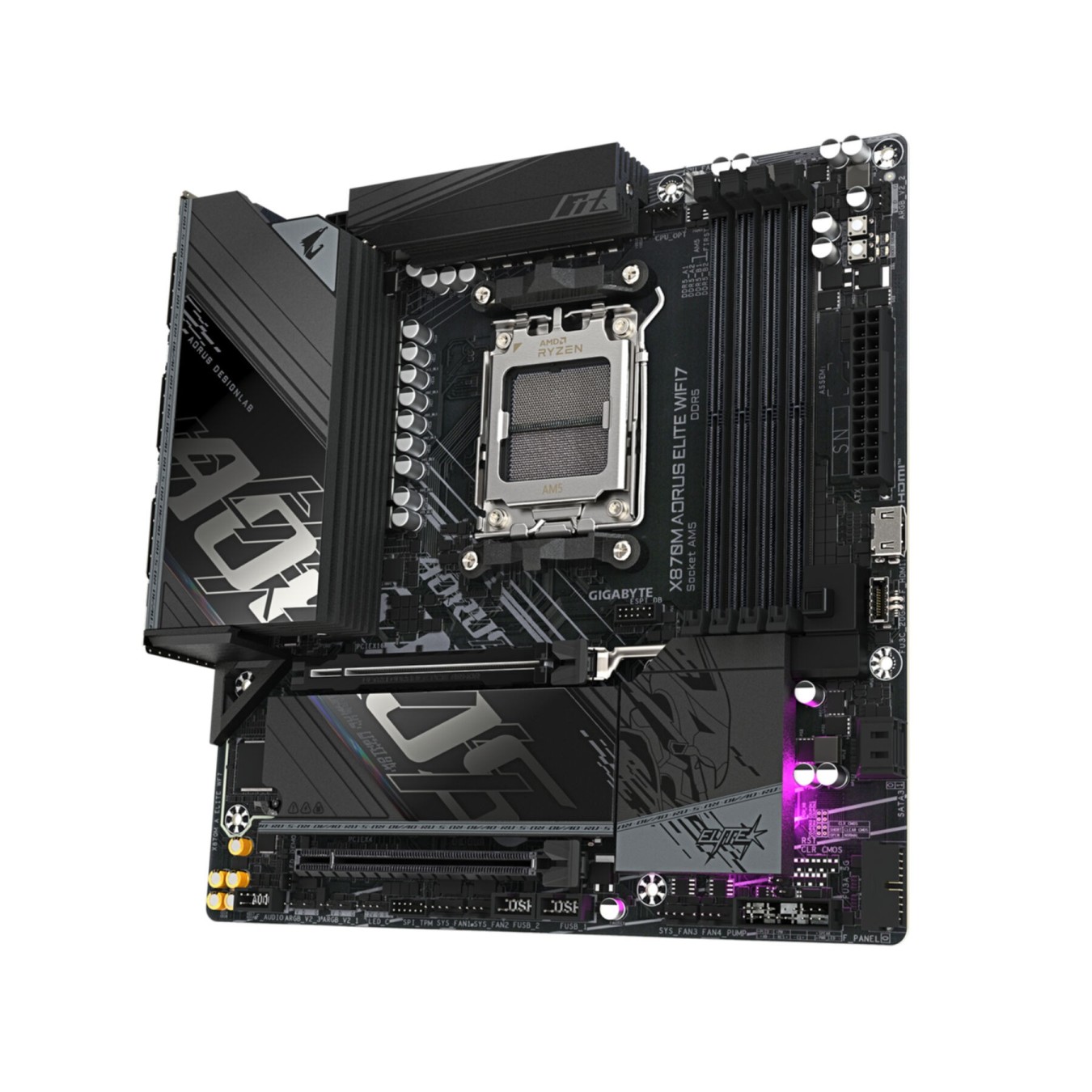 Gigabyte GA-X870M A ELITE WF7 - GA-X870M A ELITE WF7 - Black, AM5 Socket, DDR5, 256 GB Max, Micro-ATX