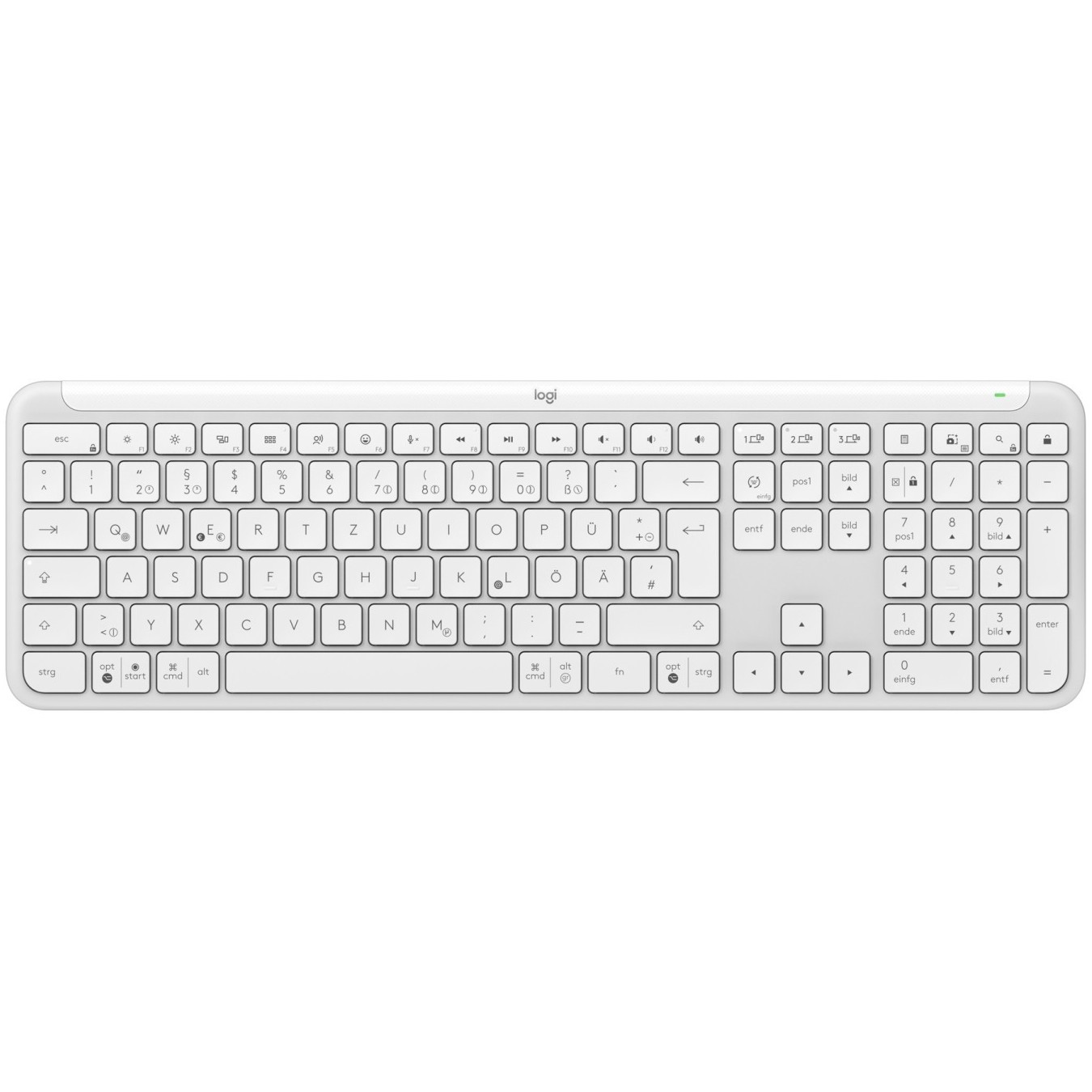 SIGNATURE SLIM WIRELESS K950 - K950 - White, Full-size (100%), 2.4 GHz + Bluetooth, Scissor key switch